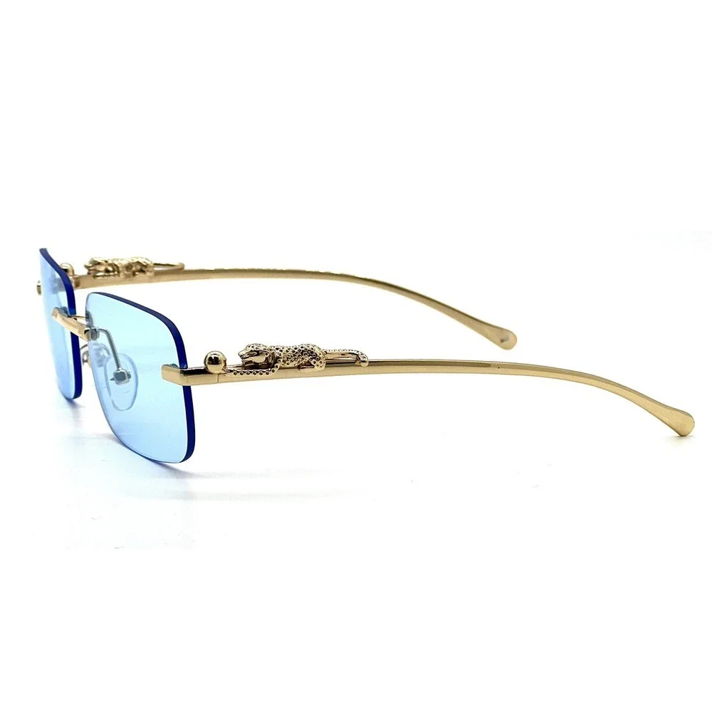 Men Women Rimless Blue Lens Gold Sunglasses Classic Retro Vintage Shades‎ classy